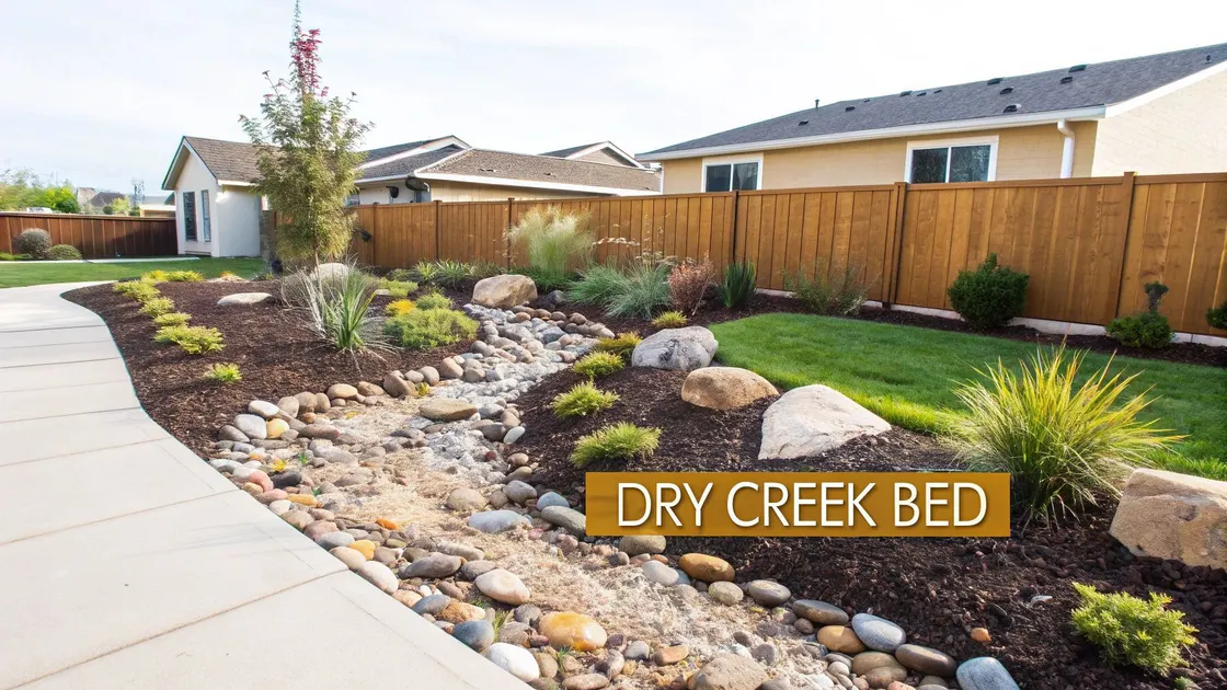 Dry creek bed built beside a walkway to carry yard runoff